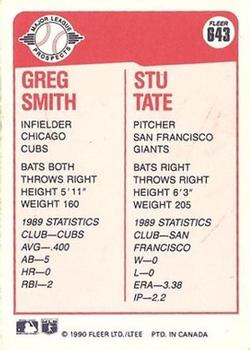 1990 Fleer Canadian #643 Greg Smith / Stu Tate Back