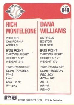 1990 Fleer Canadian #648 Rich Monteleone / Dana Williams Back