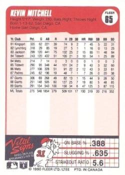 1990 Fleer Canadian #65 Kevin Mitchell Back