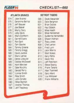 1990 Fleer Canadian #660 Checklist: Braves / Tigers / Special Cards Front