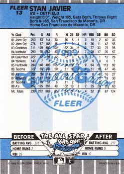 1989 Fleer - Glossy #13 Stan Javier Back