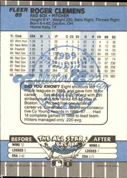 1989 Fleer - Glossy #85 Roger Clemens Back