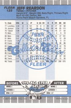 1989 Fleer - Glossy #125 Jeff Reardon Back