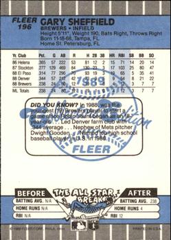 1989 Fleer - Glossy #196 Gary Sheffield Back