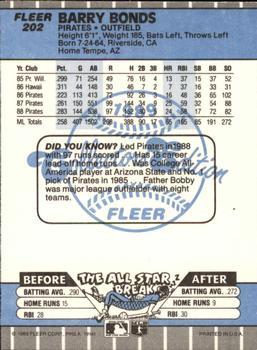 1989 Fleer - Glossy #202 Barry Bonds Back