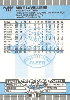 1989 Fleer - Glossy #213 Mike LaValliere Back