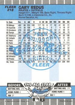 1989 Fleer - Glossy #218 Gary Redus Back