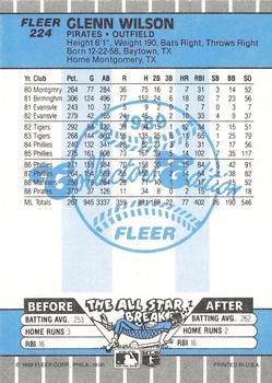 1989 Fleer - Glossy #224 Glenn Wilson Back