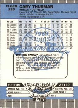 1989 Fleer - Glossy #296 Gary Thurman Back