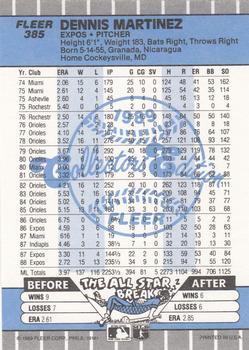 1989 Fleer - Glossy #385 Dennis Martinez Back