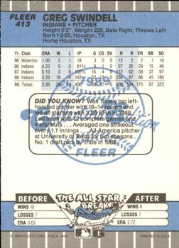 1989 Fleer - Glossy #413 Greg Swindell Back