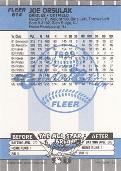 1989 Fleer - Glossy #614 Joe Orsulak Back
