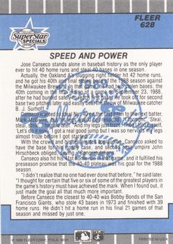 1989 Fleer - Glossy #628 Speed and Power (Jose Canseco) Back