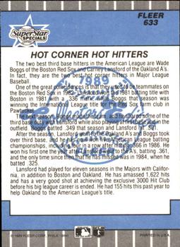 1989 Fleer - Glossy #633 Hot Corner's -- Hot Hitters (Wade Boggs / Carney Lansford) Back