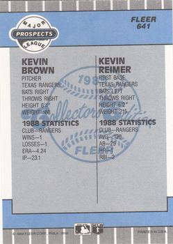 1989 Fleer - Glossy #641 Kevin Brown / Kevin Reimer Back