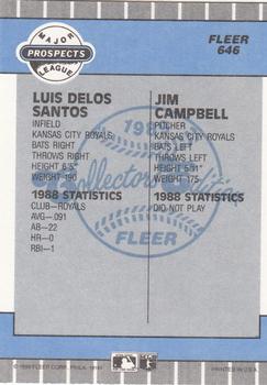 1989 Fleer - Glossy #646 Luis De Los Santos / Jim Campbell Back