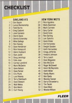 1989 Fleer - Glossy #654 Checklist: A's / Mets / Dodgers / Red Sox Front