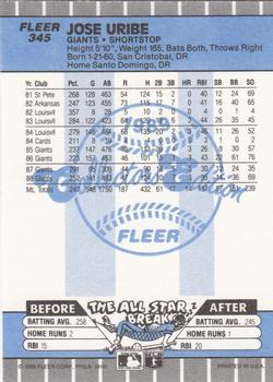 1989 Fleer - Glossy #345 Jose Uribe Back