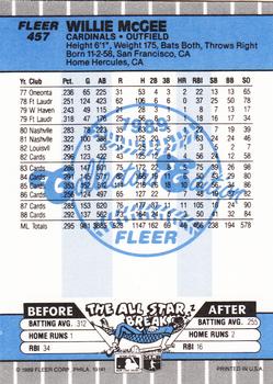 1989 Fleer - Glossy #457 Willie McGee Back