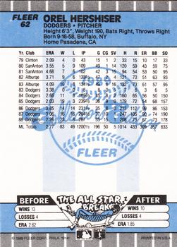 1989 Fleer - Glossy #62 Orel Hershiser Back