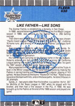 1989 Fleer - Glossy #630 Like Father -- Like Sons (Roberto Alomar / Sandy Alomar, Jr.) Back