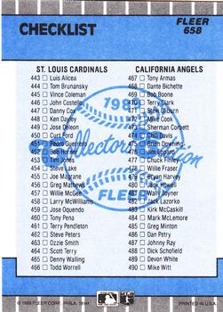 1989 Fleer - Glossy #658 Checklist: Indians / Cubs / Cardinals / Angels Back