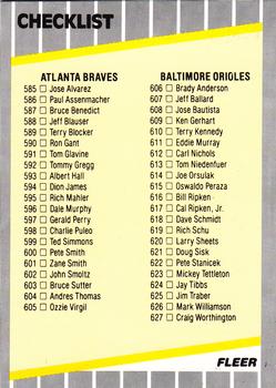 1989 Fleer - Glossy #660 Checklist: Braves / Orioles / Special Cards Front