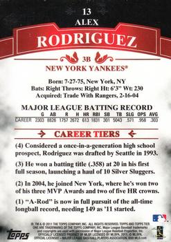 2011 Topps Tier One #13 Alex Rodriguez Back