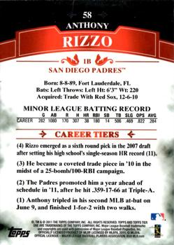 2011 Topps Tier One #58 Anthony Rizzo Back