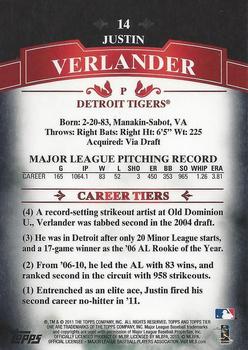 2011 Topps Tier One - Black #14 Justin Verlander Back