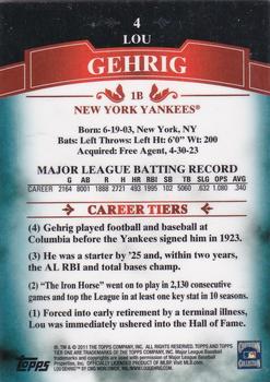 2011 Topps Tier One - Blue #4 Lou Gehrig Back