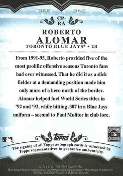 2011 Topps Tier One - Crowd Pleaser Autographs #CP-RA Roberto Alomar Back