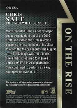 2011 Topps Tier One - On The Rise Autographs #OR-CSA Chris Sale Back