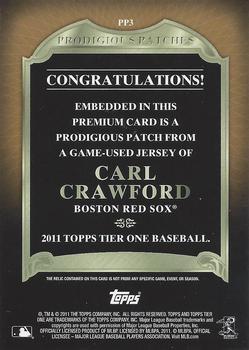 2011 Topps Tier One - Prodigious Patches #PP3 Carl Crawford Back