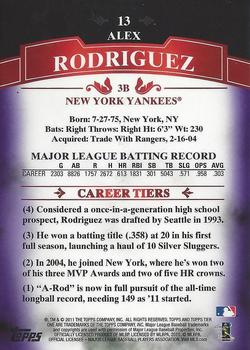 2011 Topps Tier One - Purple #13 Alex Rodriguez Back