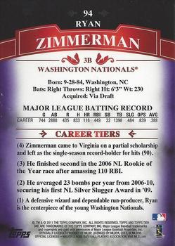 2011 Topps Tier One - Purple #94 Ryan Zimmerman Back