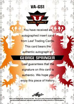 2011 Leaf Valiant #VA-GS1 George Springer Back