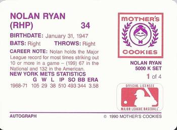 1990 Mother's Cookies Nolan Ryan #1 Nolan Ryan Back