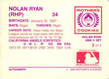 1990 Mother's Cookies Nolan Ryan #2 Nolan Ryan Back