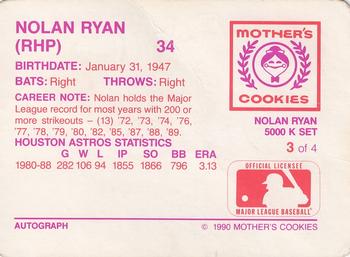 1990 Mother's Cookies Nolan Ryan #3 Nolan Ryan Back