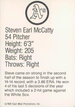 1981 Granny Goose Oakland Athletics #NNO Steve McCatty Back