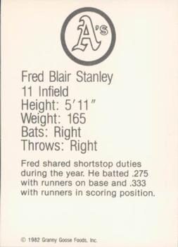 1982 Granny Goose Oakland Athletics #NNO Fred Stanley Back