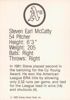 1982 Granny Goose Oakland Athletics Facsimile Signatures #NNO Steve McCatty Back