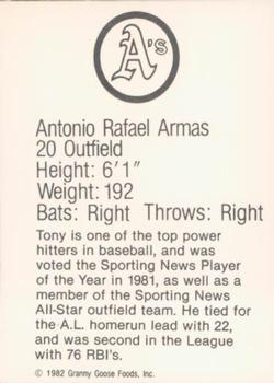 1982 Granny Goose Oakland Athletics Facsimile Signatures #NNO Tony Armas Back
