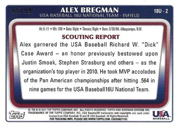 2011 Bowman Chrome - 18U USA National Team Autographs Blue Refractors #18U2 Alex Bregman Back