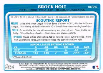 2011 Bowman Chrome - Prospect Autographs #BCP212 Brock Holt Back