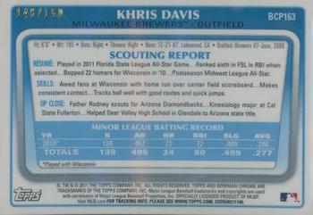 2011 Bowman Chrome - Prospect Autographs Blue Refractors #BCP163 Khris Davis Back