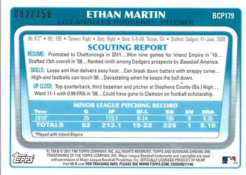 2011 Bowman Chrome - Prospect Autographs Blue Refractors #BCP179 Ethan Martin Back
