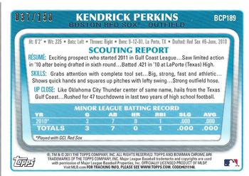 2011 Bowman Chrome - Prospect Autographs Blue Refractors #BCP189 Kendrick Perkins Back
