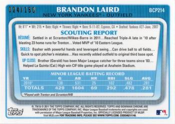 2011 Bowman Chrome - Prospect Autographs Blue Refractors #BCP214 Brandon Laird Back